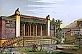 Recreation by Charles Chipiez of the gardens outside the palace of Darius I in Persepolis.