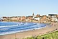 The beach and town in North Berwick, Scotland. 