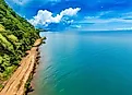 Stunning aerial view of the expansive blue waters of Lake Tanganyika.