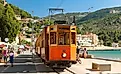 The famous orange tram runs from Soller to Port de Soller, Mallorca, Spain.