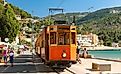 The famous orange tram runs from Soller to Port de Soller, Mallorca, Spain.