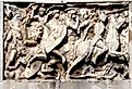 Fight scene on a relief of the Arch of Constantine, Rome, Italy.
