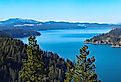 Aerial view of Wolf Lodge Bay, Lake Coeur D'Alene, Idaho.