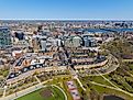 Aerial view of the Fenway nighborhood in Boston, Massachusetts.