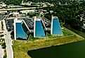 An aerial view of The Pyramids office buildings in northern Indianapolis, Indiana. Image credit Ted Alexander Somerville via Shutterstock