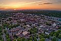 Aerial view of Watertown, South Dakota at sunset.