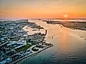 Aerial view of the marina at Port Aransas, Texas.