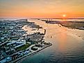 Aerial view of the marina at Port Aransas, Texas.