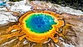 Aerial shot of Grand Prismatic Spring in Yellowstone National Park.