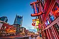 NASHVILLE - NOV 11: Neon signs on Lower Broadway Area on November 11, 2016, in Nashville, Tennessee, USA. Editorial Credit: f11photo via Shutterstock.