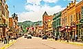 Deadwood, South Dakota, with boutique stores and restaurants. Image credit: Kirk Fisher / Shutterstock.com. 