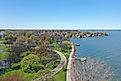 Aerial photograph taken at Lake St. Clair Metropark during the spring time. The recent rainfall has caused all of the water levels to be elevated. Harrison Township, Michigan.