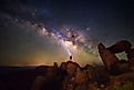 Milky Way at Balanced Rock, Big Bend National Park, Texas, USA. Constellation and galaxy.