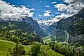 Beautiful view on Lauterbrunnen valley in Swiss Alps