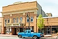 Blue pick-up truck on the street in front of the Everett Theatre in Middletown, Delaware. Editorial credit: Alexanderphoto7 / Shutterstock.com