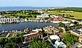 The aerial view of the Lewes, Delaware, fishing port and waterfront residential homes along the canal. Editorial credit: Khairil Azhar Junos / Shutterstock.com
