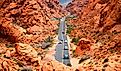 The road throught the breathtaking landscape of the Valley of Fire State Park in Nevada.