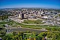 Aerial view of Fargo, North Dakota in early autumn. 