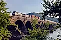 A train crosses Rockville Bridge over the Susquehanna River in Pennsylvania. Credit: Rlibrandi / Wikimedia Commons, CC BY-SA 3.0.