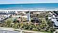 The beautiful coastline with beachside homes and a lighthouse at St. George Island.