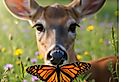 AI-generated image of white-tailed deer and monarch butterfly via Shutterstock.