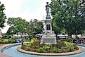 View of the Bentonville Confederate Monument, a granite statue of a Confederate soldier located in downtown. Editorial credit: EQRoy / Shutterstock.com. 