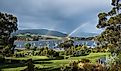 Double rainbow over the marina, Cygnet, Tasmania.