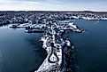 Aerial winter view of Rockport, Massachusetts.