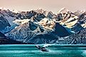 A whale breaching in the waters of the Inside Passage, Alaska.