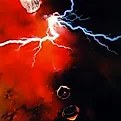 Artist’s rendering of NASA’s Pioneer Venus Large Probe descending through Venus’s atmosphere beneath its parachute. The probe entered the planet’s atmosphere in December 1978.
