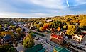 Early morning sun lights up the fall colors down Market Street in Hermann, Missouri.