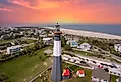 Overlooking Tybee Island Beach with the lighthouse, Georgia.
