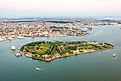Aerial view of Governors Island, New York.
