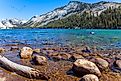 Shallow Tenaya lake with clear water along the Tioga Road. 