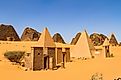 Historical Meroe pyramids in the Sahara desert in Sudan.