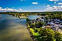 A scenic view of Chesapeake City, Maryland, from the Chesapeake City Bridge.