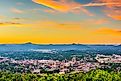 Roanoke, Virginia, downtown skyline from above at dusk. 