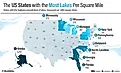 infographic showing the 10 US states with the most lakes per square mile