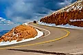 The road to the snow-covered mountain Pikes Peak, Colorado