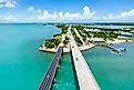 Aerial view of the island Marathon Key and the Seven Mile Bridge