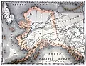 Vintage original map of Alaska, line-colored, dated 1889.