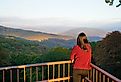 Woman overlooking scenery along Boston Mountains Scenic Loop in Arkansas
