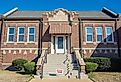 The Jacobethan and Gothic Revival-style building of the Carnegie Public Library built in 1913 in Clarksdale, Mississippi, in Coahoma County, USA