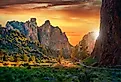 The towering cliffs at Smith Rock State Park near Bend, Oregon.