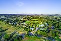 Aerial view of Yass township located on Hume Highway at sunset. New South Wales, Australia