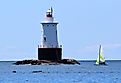 Sakonnet Lighthouse and Harbor in Little Compton, Rhode Island.
