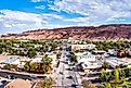 Aerial view of Moab, Utah, along Main street.