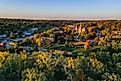 Aerial view of Parkville, Missouri, on a fall day.