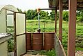 Barrels for collecting rainwater for watering the garden.