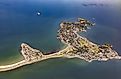 Aerial view of Nahant Island near Boston, Massachusetts in the Atlantic Ocean. 
